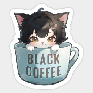 Anime Cup Cat Black Coffee Sticker